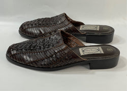 Stunning Beautiful Dark Brown Leather Knitted Slide Mules By Bugle Boy (39)