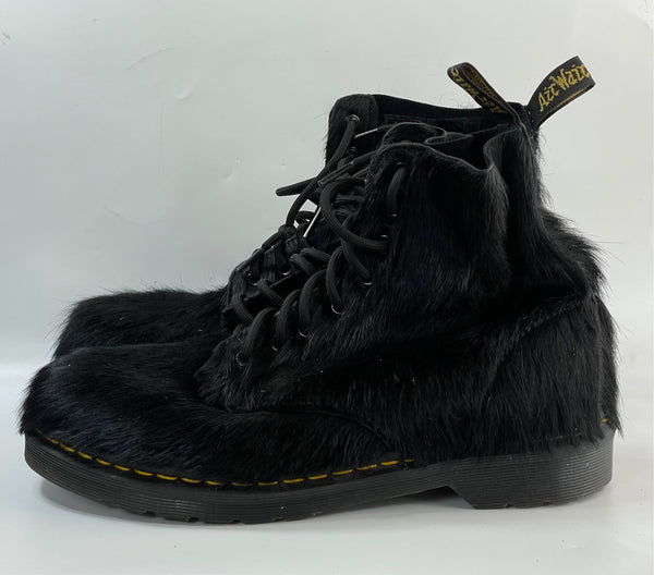 Stunning Beautiful VGT Vintage Leather/Original Fur Noire Dr Martins Chuncky Lace-up Boots (10)