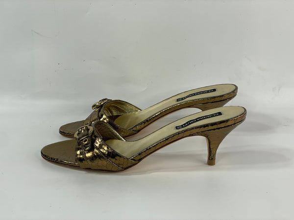 Beautiful Stunning VintageAuthentic Claudia Ciuti Designer Leather Gold Metallic Slide Heels. Size 7.5 (Shoe)