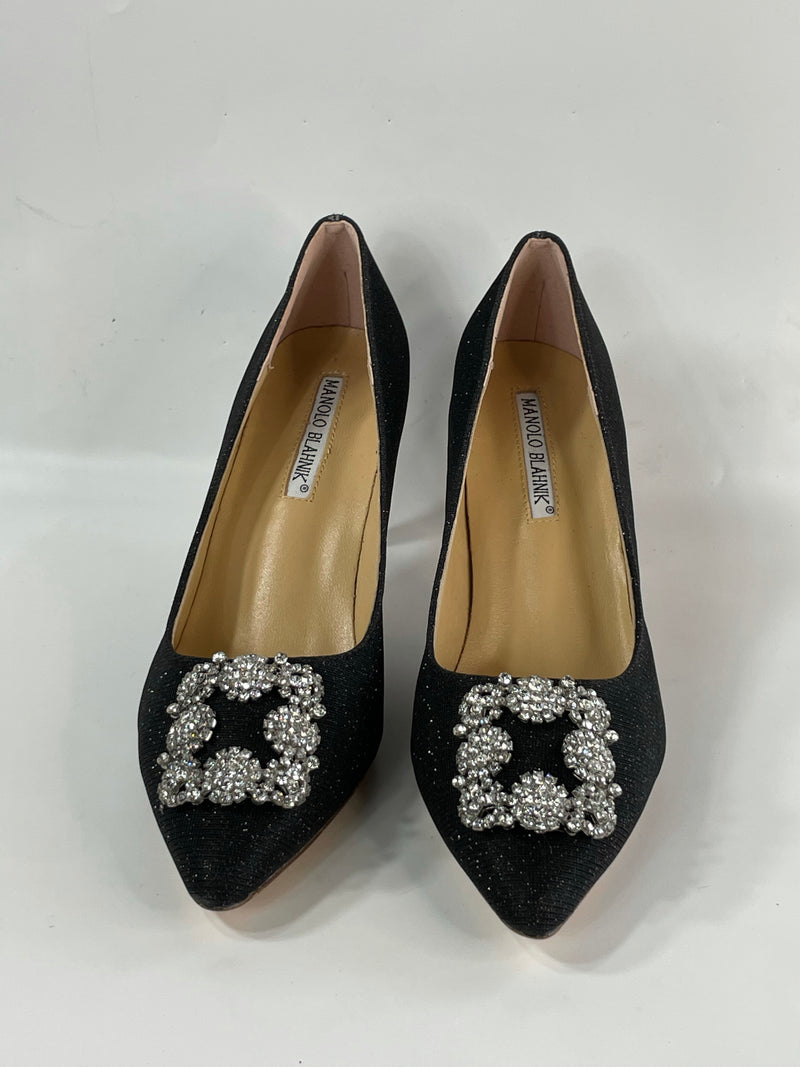 The Stunning Beautiful Hangisi Manolo Blahnik Blinky Shinny Embroidered Silver Crystal Handmade Italian Designer(ds)  Pumps Heels. Size 39