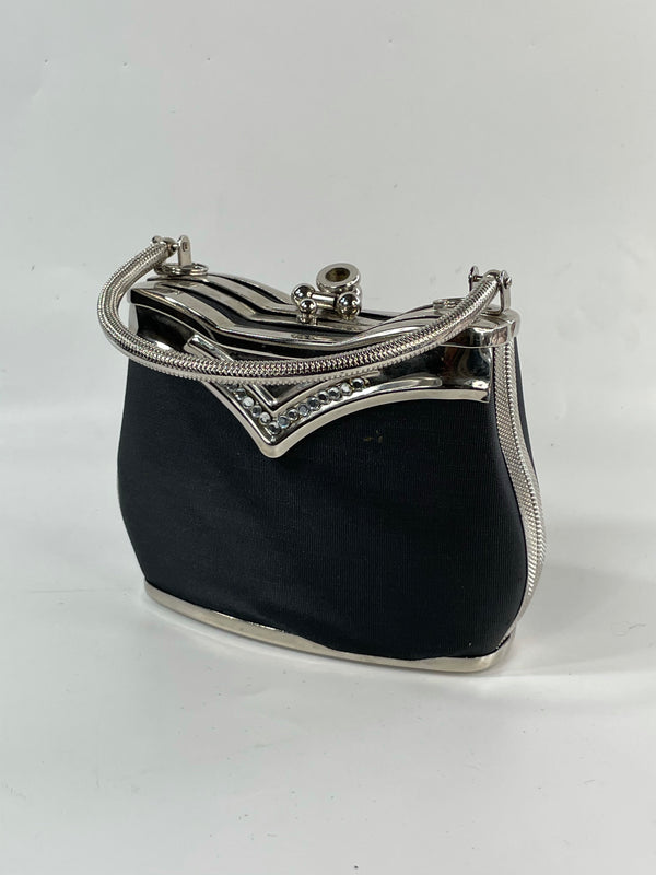 Stunning Beautiful Vintage Noir And Silver Metals Micro Cocktail Purse Handbag