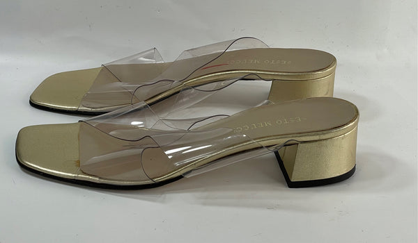 Stunning Beautiful VGT See-through Plastic/ Leather  Designer(DS) Slides By Sestos Meucci (37.5)