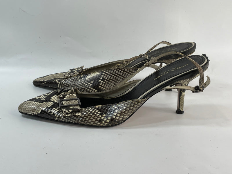 Stunning Beautiful VGT Vintage 100% Leather  Italian Designer(DS)  Slingback Kitten Heels Pump By Adrienne Vittadini  (38)