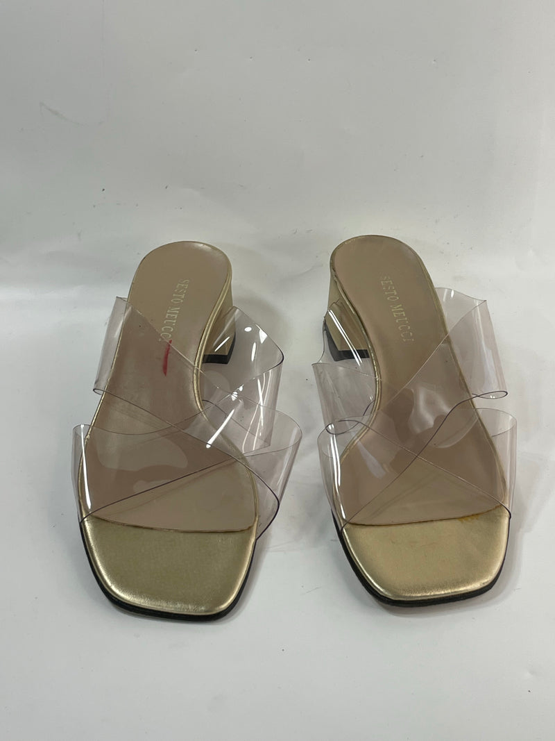 Stunning Beautiful VGT See-through Plastic/ Leather  Designer(DS) Slides By Sestos Meucci (37.5)