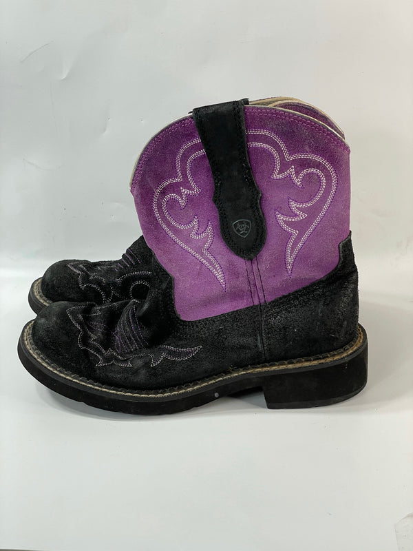 Stunning Ariat Leather Suede Noir/Purple Vintage Chunky Boots (7.5)