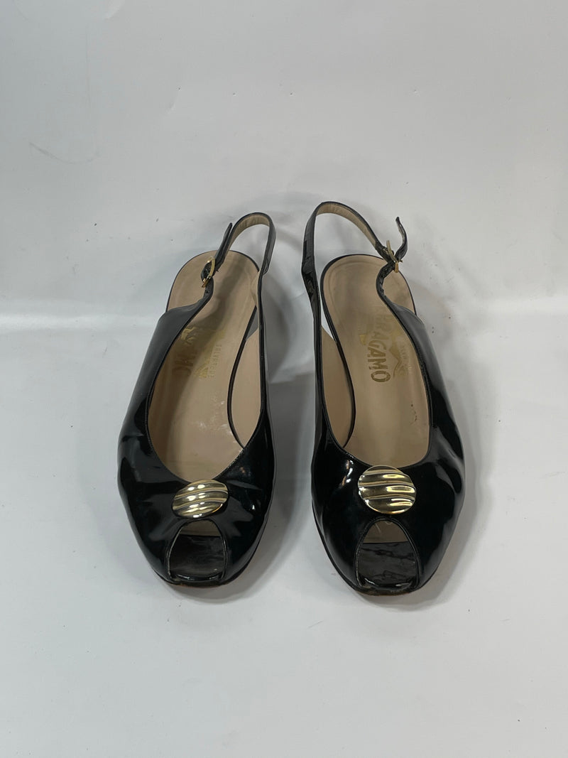 Beautiful Stunning 100% Genuine (DS) Leather Slingback kitten Heels Designer Pumps By Salvatore Ferragamo  (39).