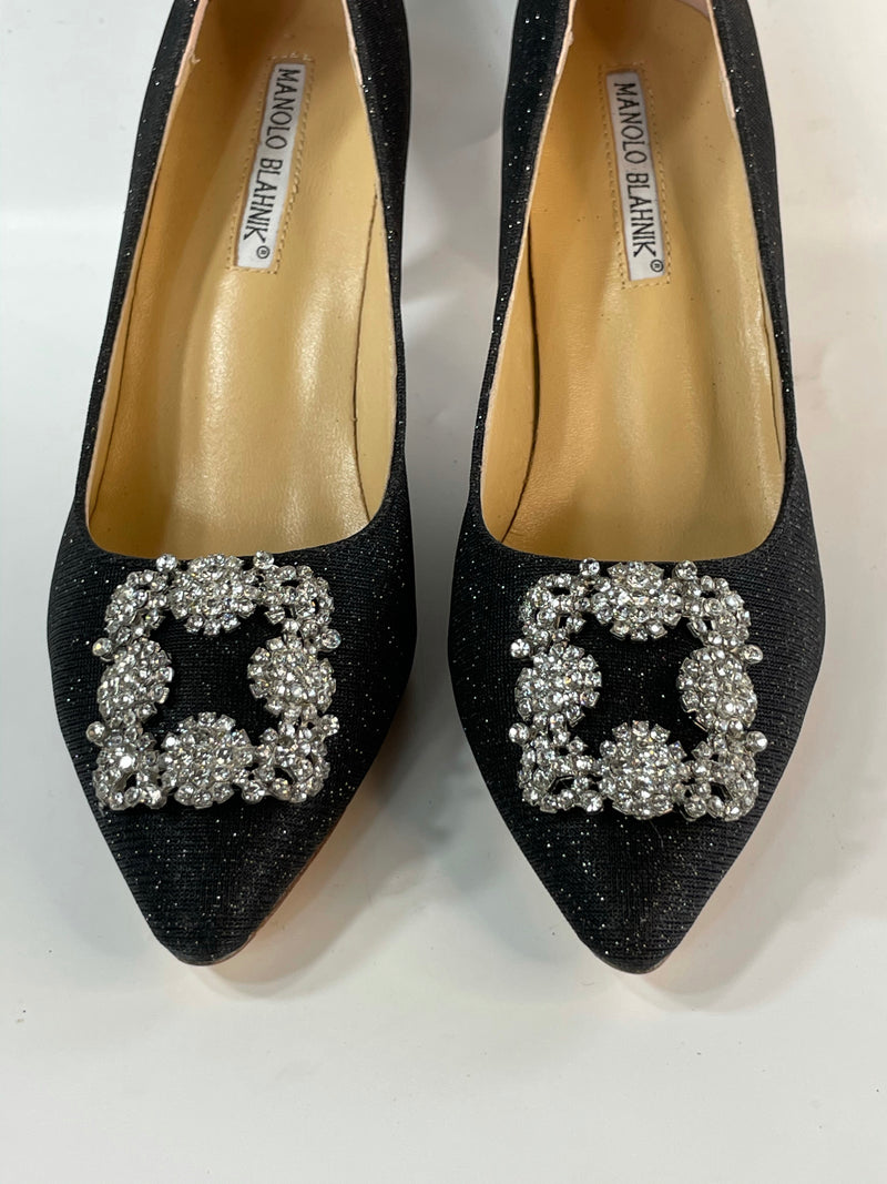 The Stunning Beautiful Hangisi Manolo Blahnik Blinky Shinny Embroidered Silver Crystal Handmade Italian Designer(ds)  Pumps Heels. Size 39