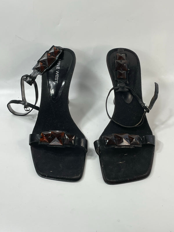 Stunning Beautiful VTG Cute Pearls Chocolate Noire Square Toe Sandals By Nine West (10)