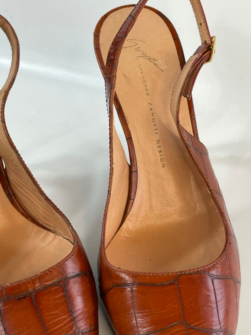 Stunning Beautiful Genuine Tan Croc Leather Designer(DS) Slingback Designer Heels By Giuseppe Zanotti. Size 36.5