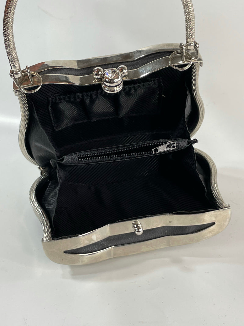 Stunning Beautiful Vintage Noir And Silver Metals Micro Cocktail Purse Handbag