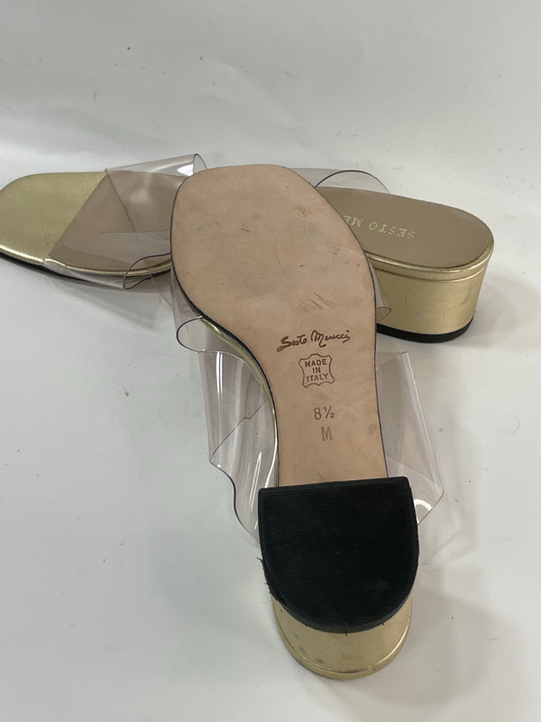 Stunning Beautiful VGT See-through Plastic/ Leather  Designer(DS) Slides By Sestos Meucci (37.5)