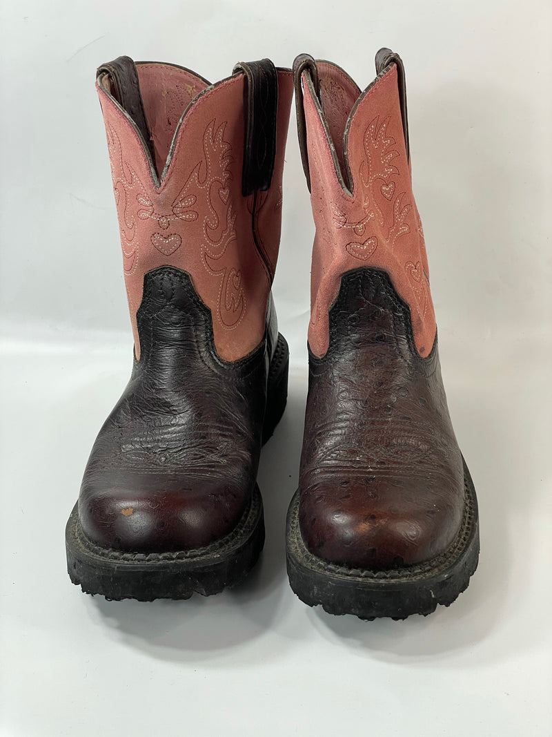 Stunning Beautiful Ariat Leather Brown/Pink Vintage Chunky Boots (38.5)