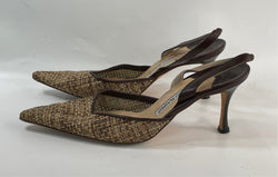 Stunning Beautiful VGT Vintage 100% Leather Italian Designer(DS) Slingback Kitten Heels Pump By Manolo Blahnik(40)