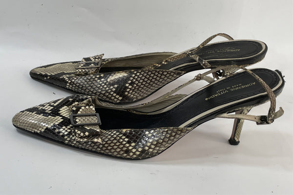 Stunning Beautiful VGT Vintage 100% Leather  Italian Designer(DS)  Slingback Kitten Heels Pump By Adrienne Vittadini  (38)