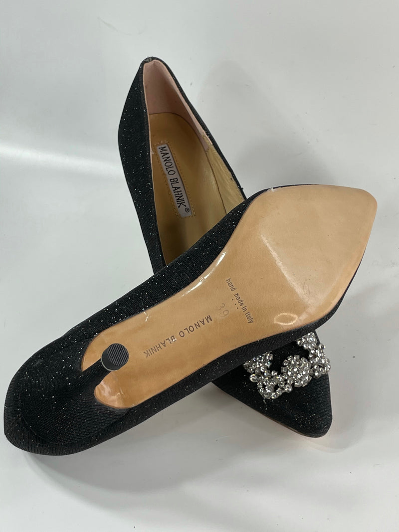 The Stunning Beautiful Hangisi Manolo Blahnik Blinky Shinny Embroidered Silver Crystal Handmade Italian Designer(ds)  Pumps Heels. Size 39