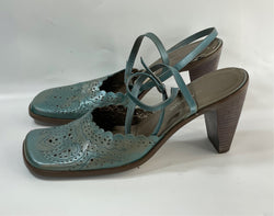 Stunning Beautiful Vintage Sky-blue Enzo Angioloni Leather Heels Sandals (10)