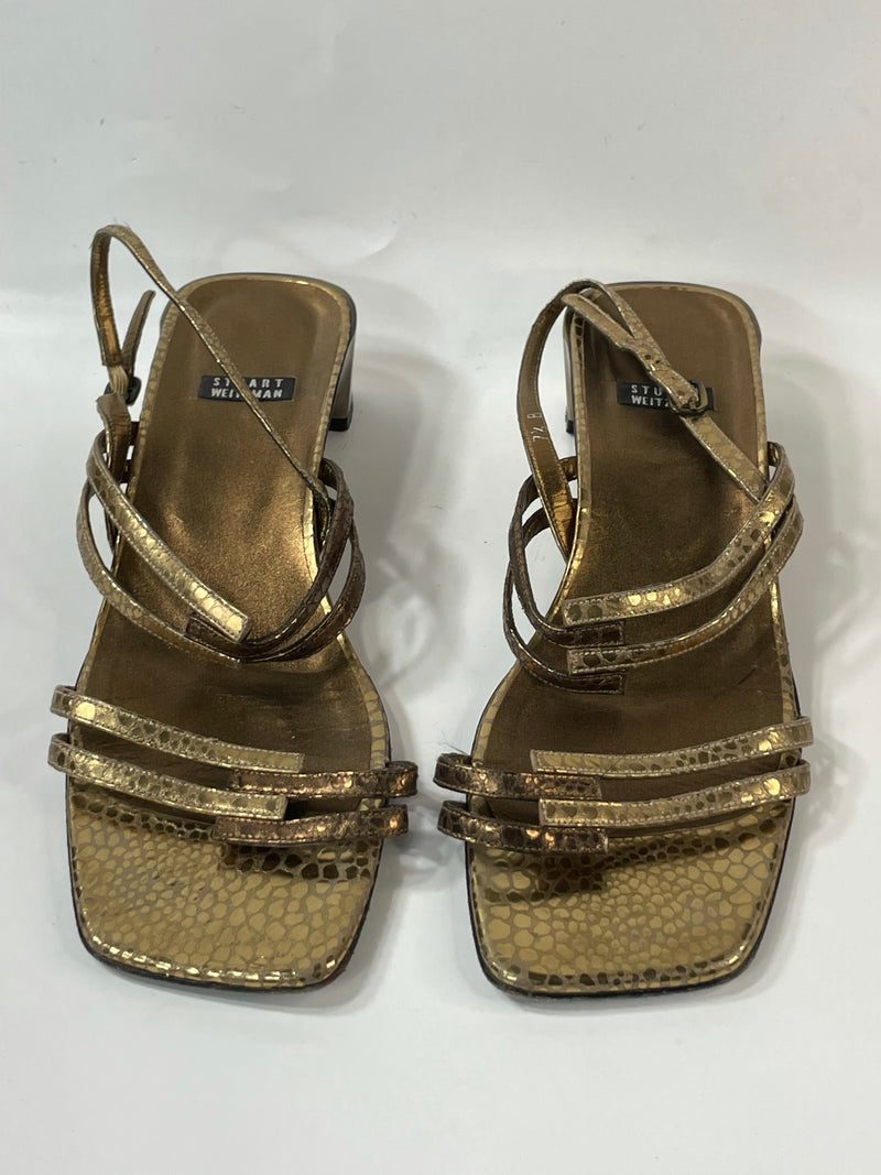 BeautifulStuart Wietzman Metallic Gold Shiny Designer (DS) Leather Vintage Sandals Pumps (8.5)