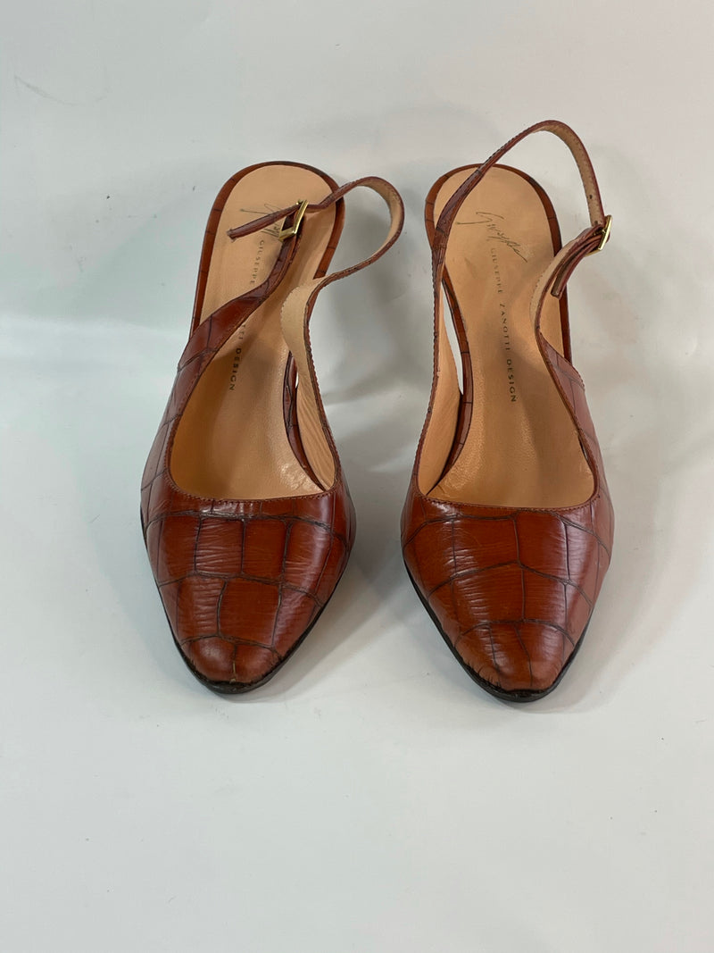 Stunning Beautiful Genuine Tan Croc Leather Designer(DS) Slingback Designer Heels By Giuseppe Zanotti. Size 36.5