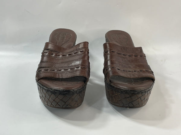 Stunning Beautiful Dark Brown Leather Chunky Platform Wedges Slide (8)