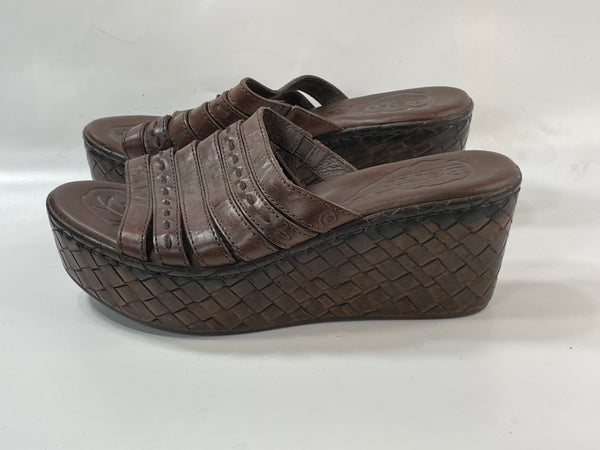 Stunning Beautiful Dark Brown Leather Chunky Platform Wedges Slide (8)