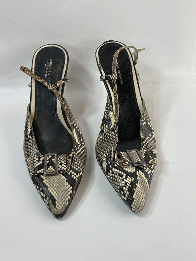 Stunning Beautiful VGT Vintage 100% Leather  Italian Designer(DS)  Slingback Kitten Heels Pump By Adrienne Vittadini  (38)