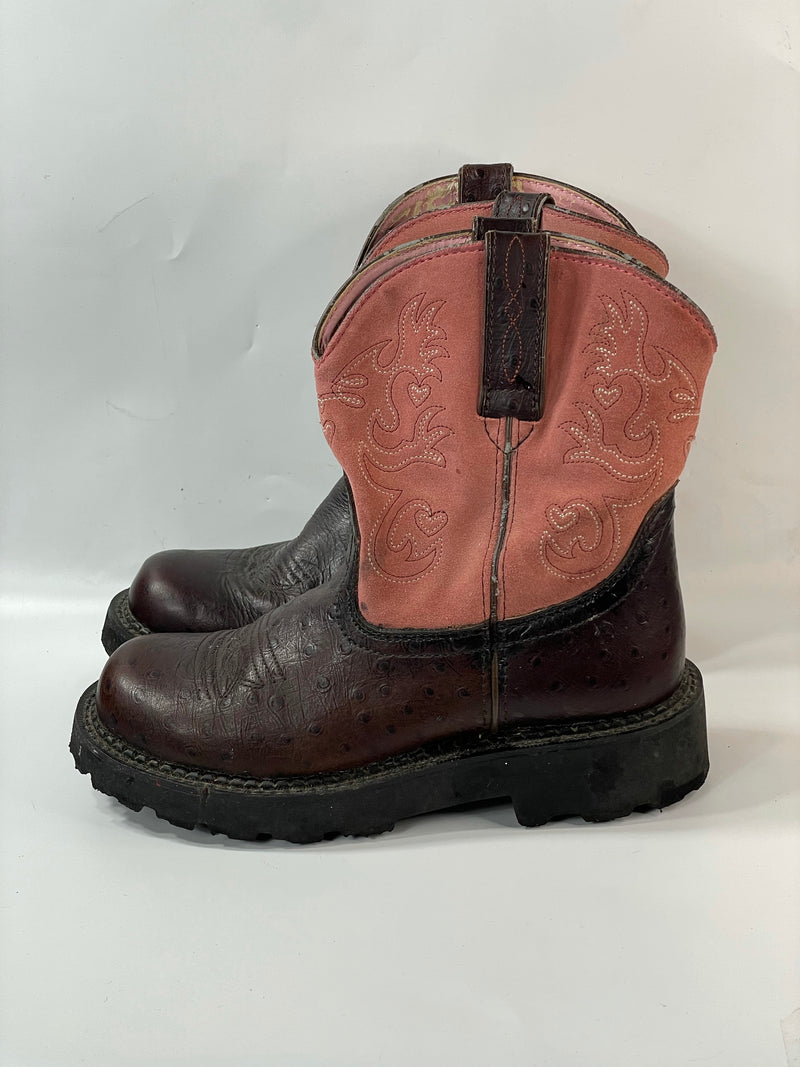 Stunning Beautiful Ariat Leather Brown/Pink Vintage Chunky Boots (38.5)