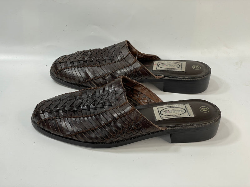 Stunning Beautiful Dark Brown Leather Knitted Slide Mules By Bugle Boy (39)