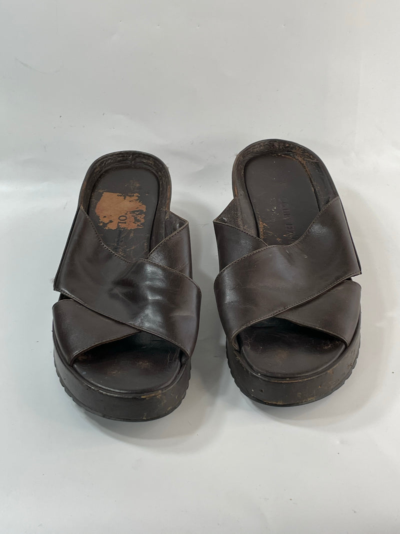 Stunning Beautiful Y2K  VTG Dark Brown Leather Slide Las By Cole Haan   (38)