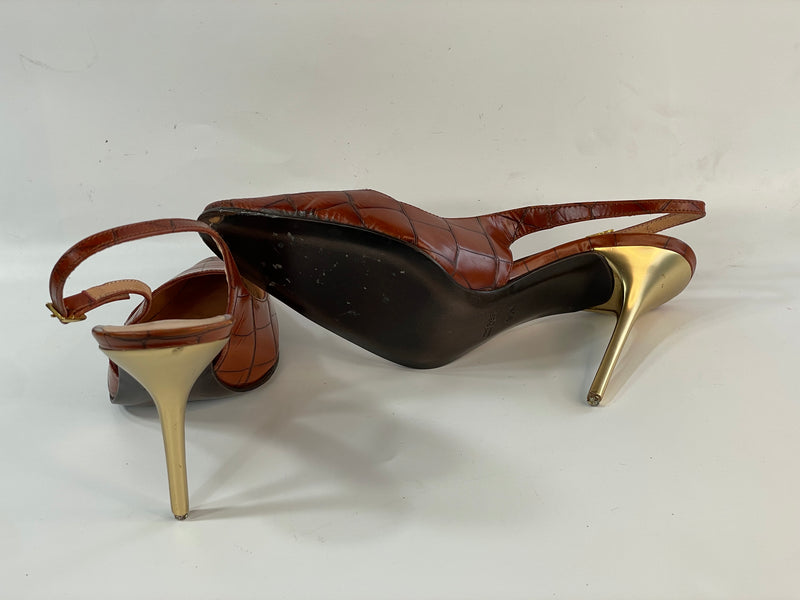 Stunning Beautiful Genuine Tan Croc Leather Designer(DS) Slingback Designer Heels By Giuseppe Zanotti. Size 36.5